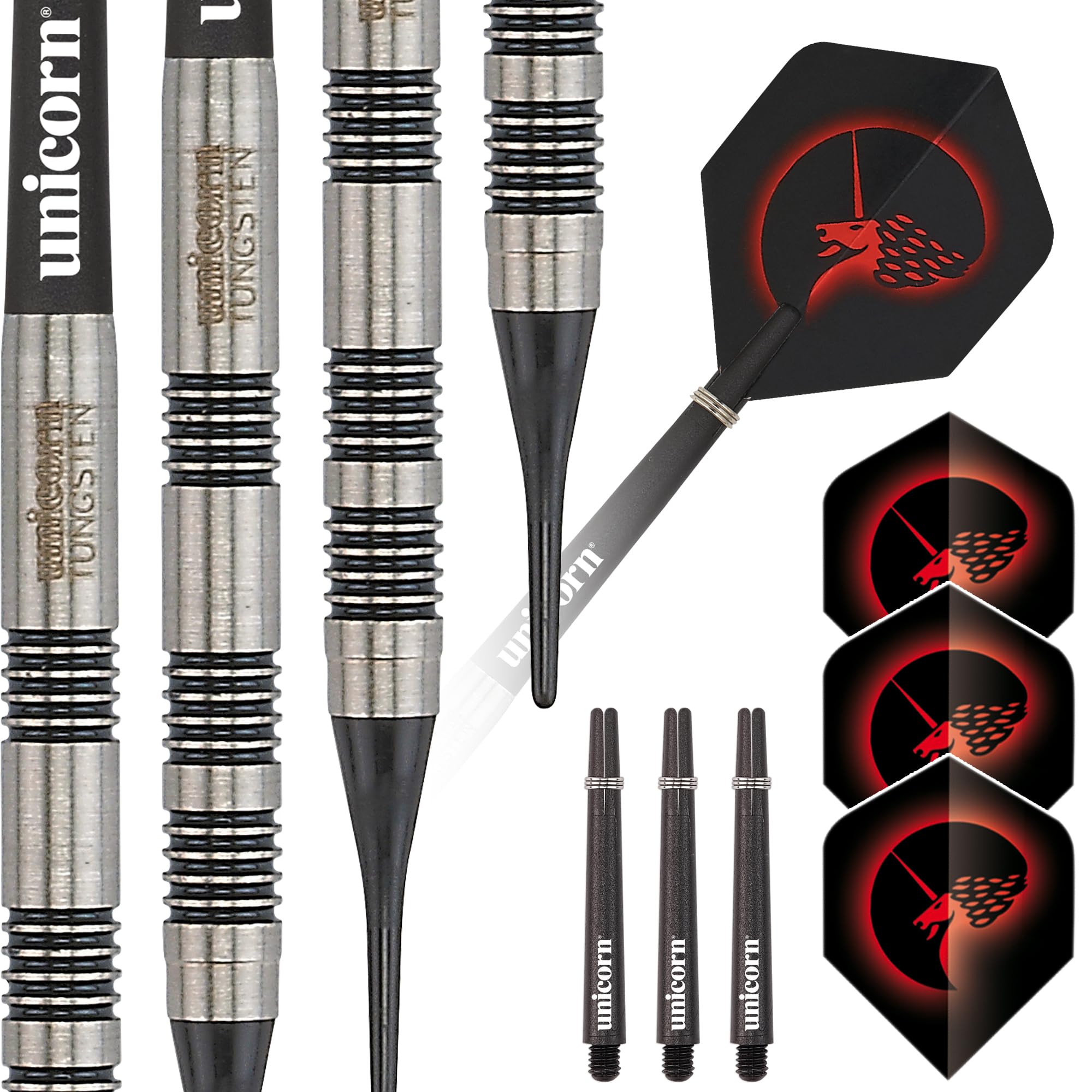 Unicorn Soft Tip Professional Darts Set | Core Style 3 | Tungsten Barrels | 19 g