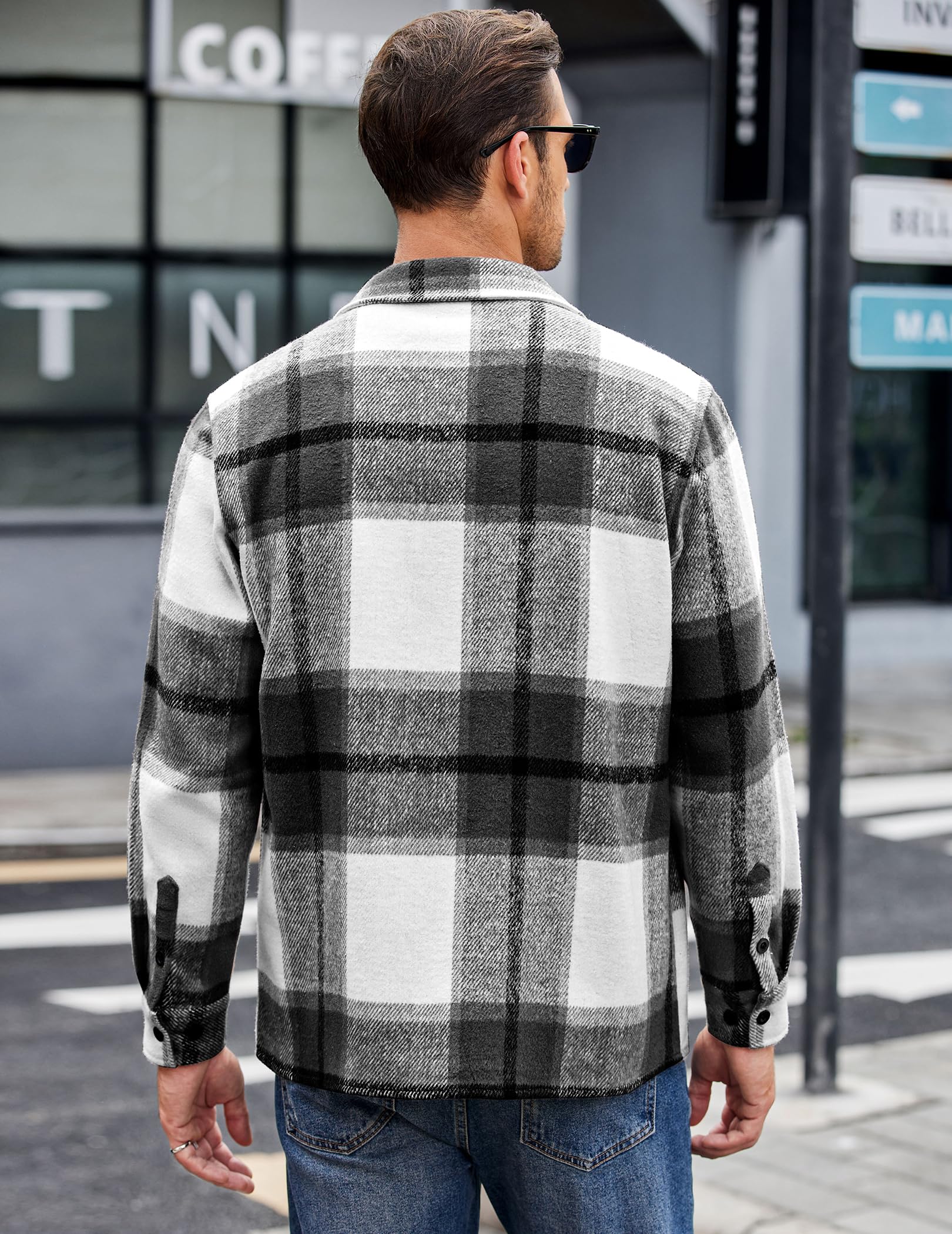 COOFANDY Men's Flannel Shirts Casual Button Down Plaid Shirt Jacket Long Sleeve Fleece Shacket with Pockets