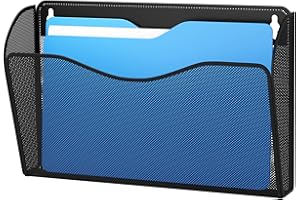 GDINDINFAN Single Pocket Wall File Holder, Mesh Hanging File Folder Paper Organizer, Vertical Wall Mounted Mail Basket, Storage Organization Magazine Rack for Office, Home and School, Black