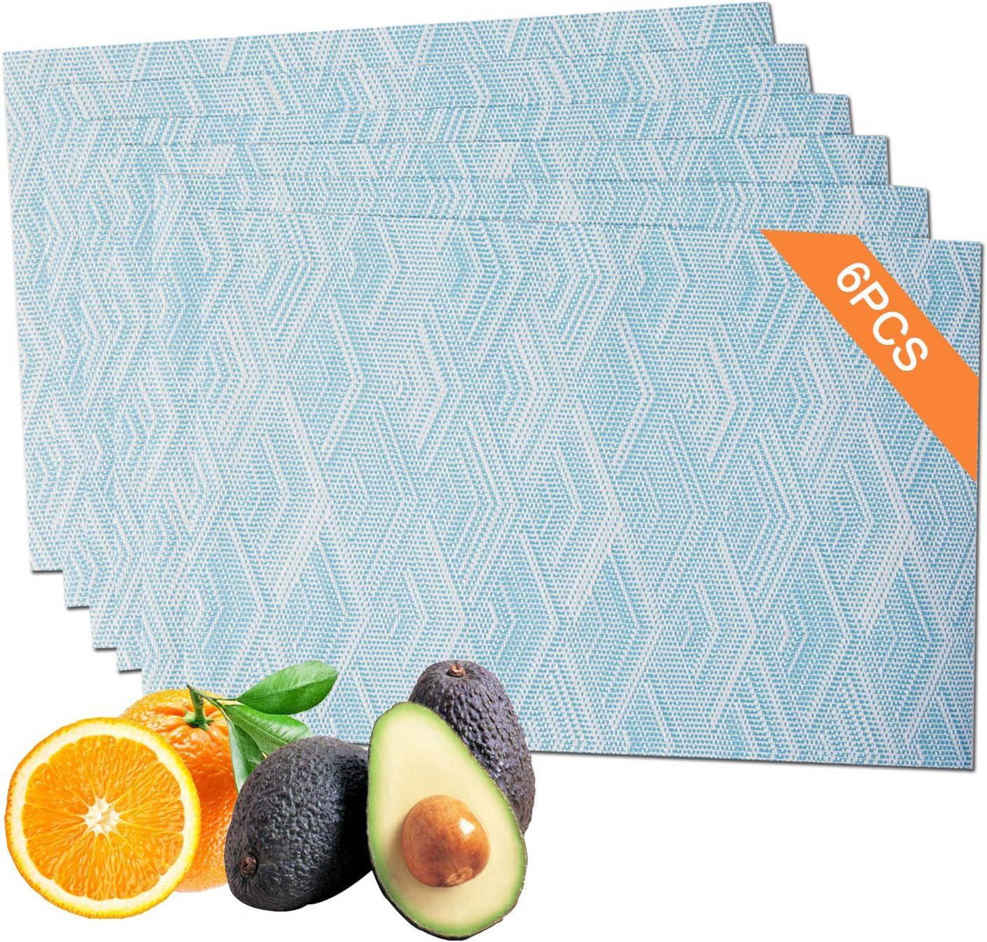 Fanciher 6PCS Placemats, 3D Wave Jacquard PVC Place mats Heat-Resistant Stain Resistant Anti-Skid Table Durable Cross Weave Mats for Dining Table (Blue): Home & Kitchen