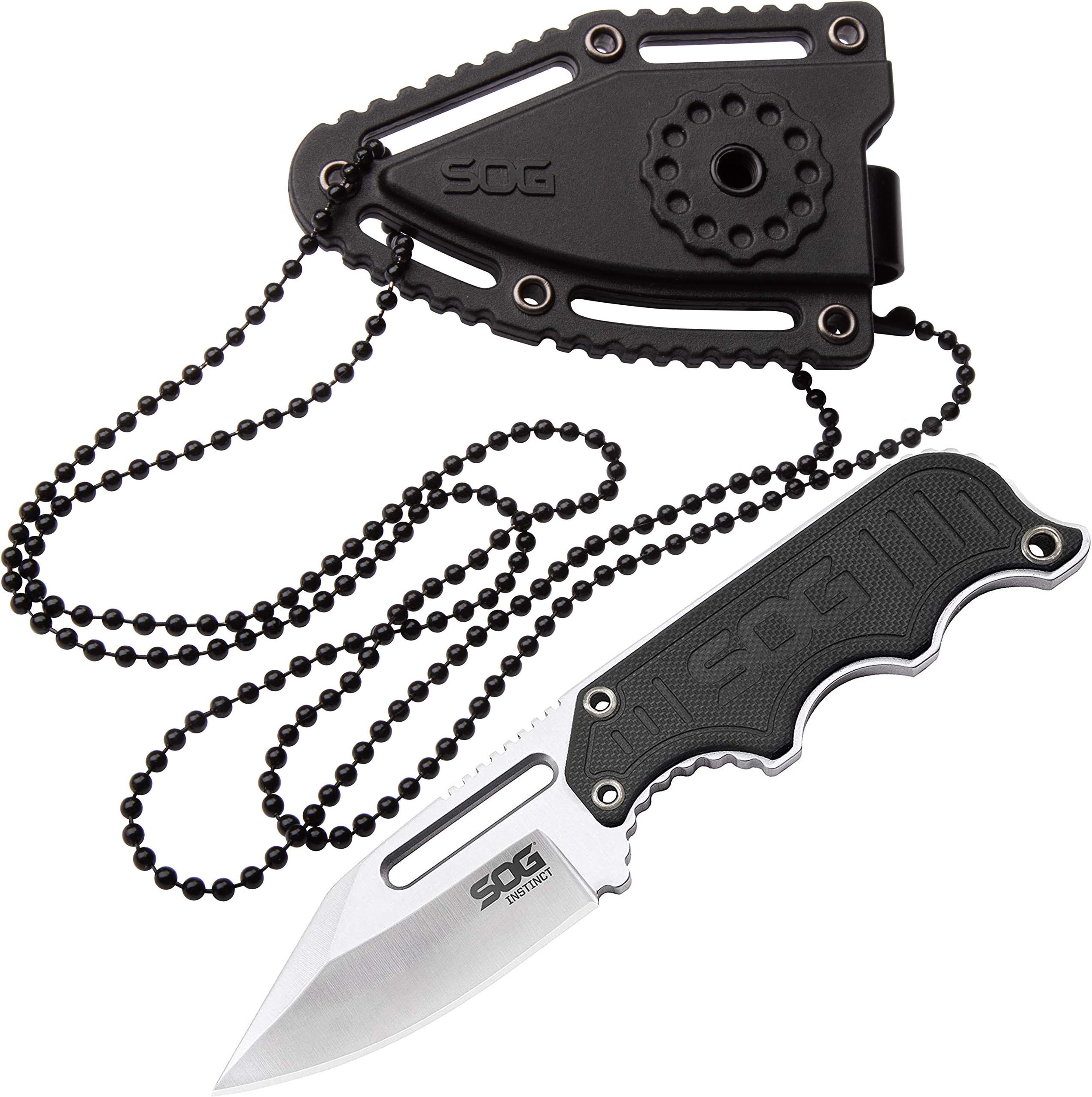 SOG Small Fixed Blade Knife - Instinct Neck Knife, EDC Knife, Boot Knife, 2.3 Inch Full Tang Blade w/ Knife Sheath and Clip (Renewed)