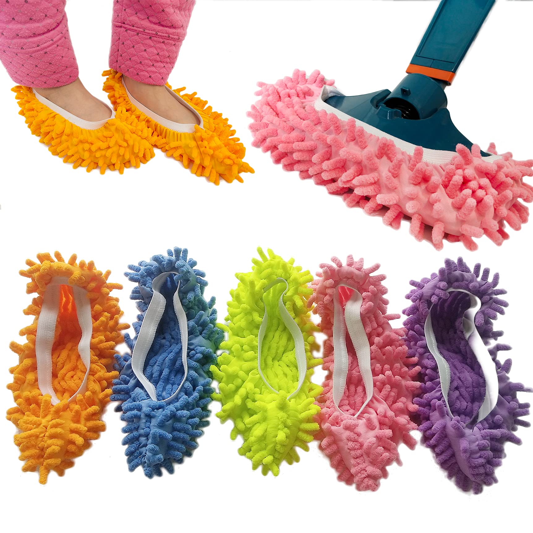 Photo 1 of 10 PCS 5 Pairs Dust Duster Mop Slippers Shoes Cover, Multi Function Washable Microfiber Foot Socks Floor Cleaning Shoes Cover for House Kitchen Office