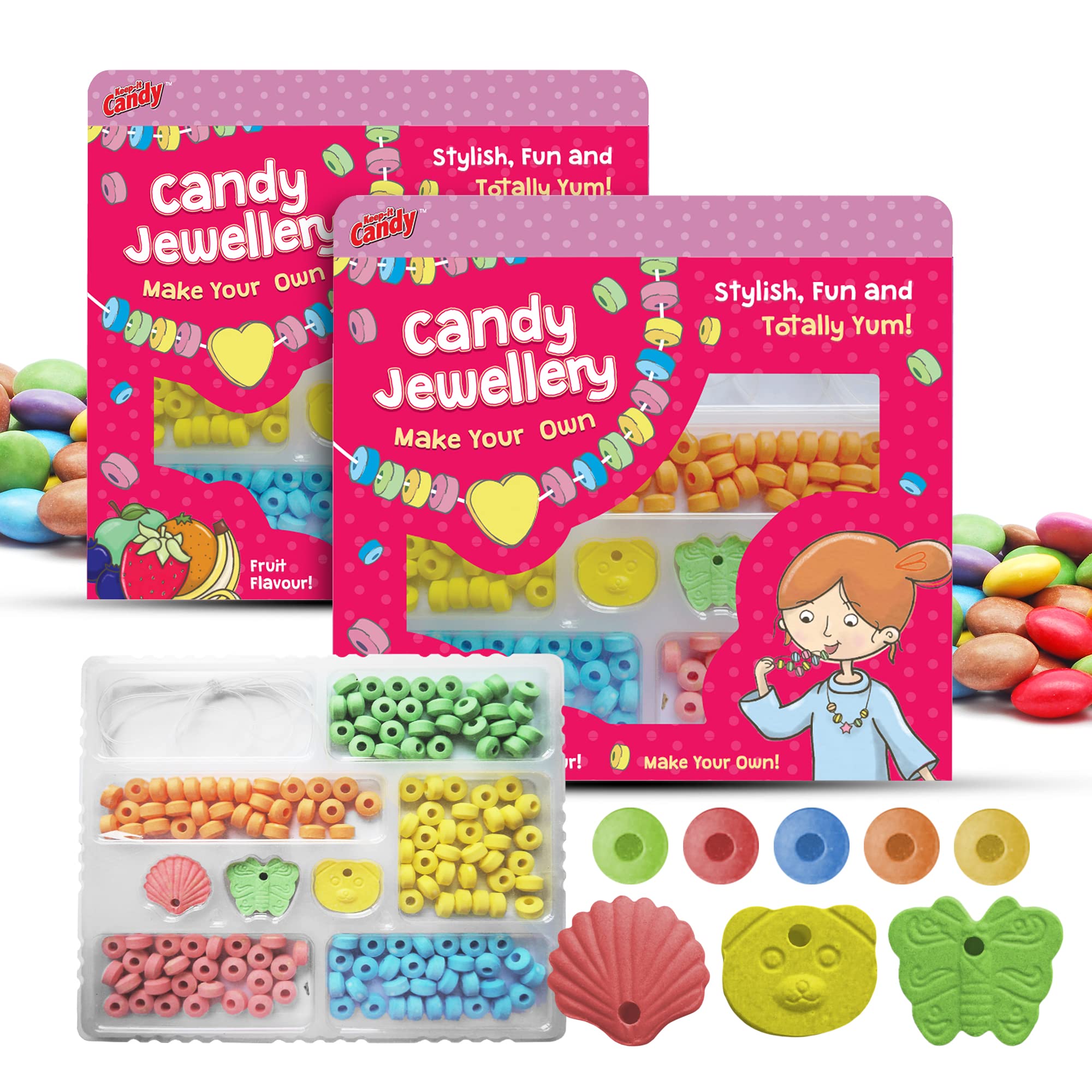 SOL 2pk Candy Jewellery Making Kit for Girls – Create Necklaces & Bracelets with Fun Beads & Pendants – Bracelet Making Kit for Parties & Playdates– Sweet Designs, Delicious Treats, Endless Fun
