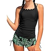 HOTOME Girls Swimsuit 2 Piece Halterneck Cross Straps Girls Tankini Top Drawstring Prints Shorts Bathing Suit for Teens 9-16Y