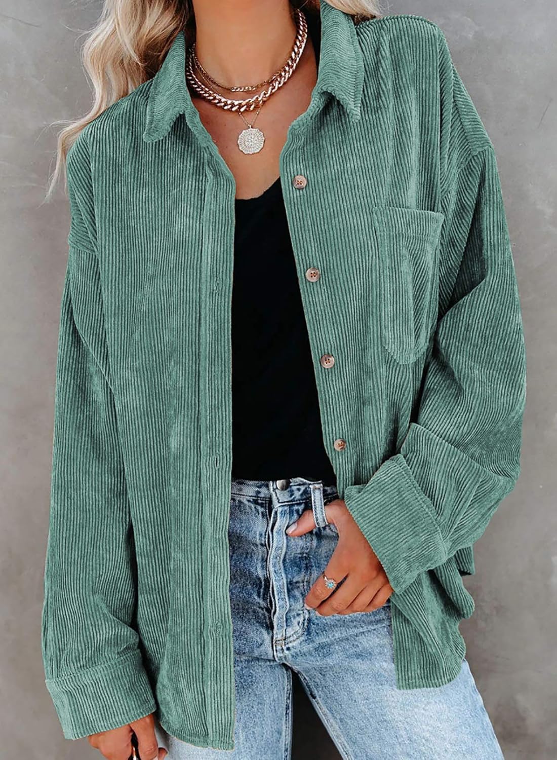 Dokotoo Womens Corduroy Button Down Shirts Boyfriend Long Sleeve Oversized Blouses Tops: Clothing