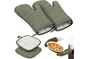 Oven Mitt and Pot Holder, High Heat Resistant 250℃, Kitchen Oven Glove Pot Holders, Nonslip Comfortable Cooking Gloves Set fo