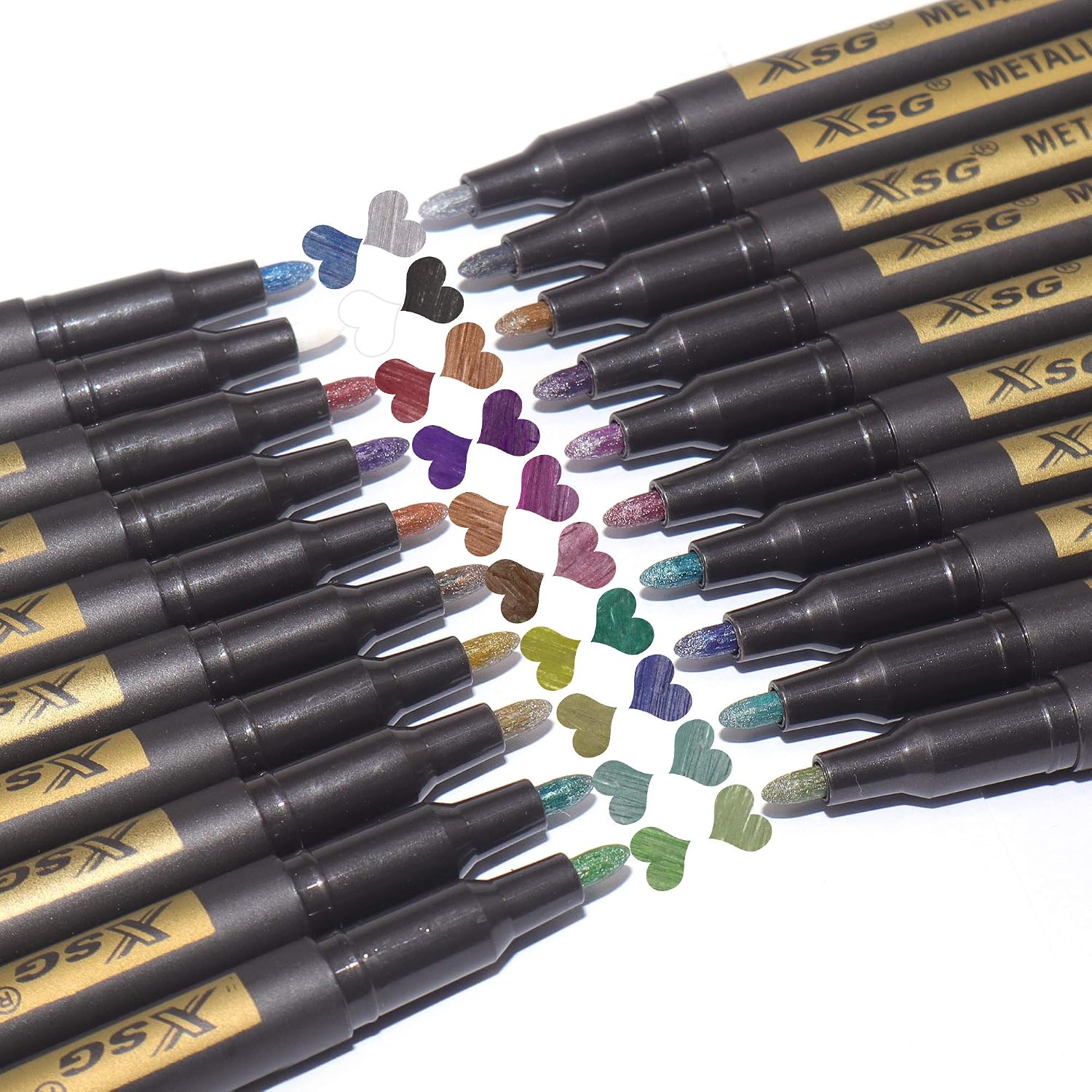 ABEIER Metallic Permanent Marker Pens, XSG Set of 20 Colors Fine Point Metallic Paint Markers for Black Paper,Rock Painting