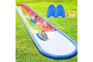 WODESID Slip Lawn Water Slides for Kids/Adults Extra Long Slip Water Slide with 2 Bodyboards, Heavy Duty Double Lanes Racing Backyard Summer Water Toys Sprinkler Splash and Slide Outdoor Garden