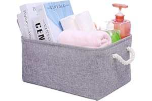 LORDCOM Storage Bins with Sturdy Cotton Handles(1 Pack), Fabric Storage Baskets for Organizing use for Office & Home, Book, Clothes, Toys, Closet Boxes (Large, Grey, 15.7x11.8x7.9 inches)