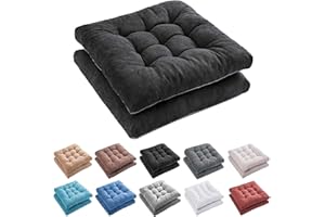 FABRICASTLE Outdoor Chair Cushions Patio Cushion Premium Comfortable Thick Fill Tufted 19" x 19" Floor Wicker Seat Pads, 2 Count (Black, 2)