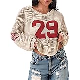 Milumia Women's Number Crochet Jersey Shirt Y2k Graphic Oversized Sweaters Long Sleeve Going Out Streetwear