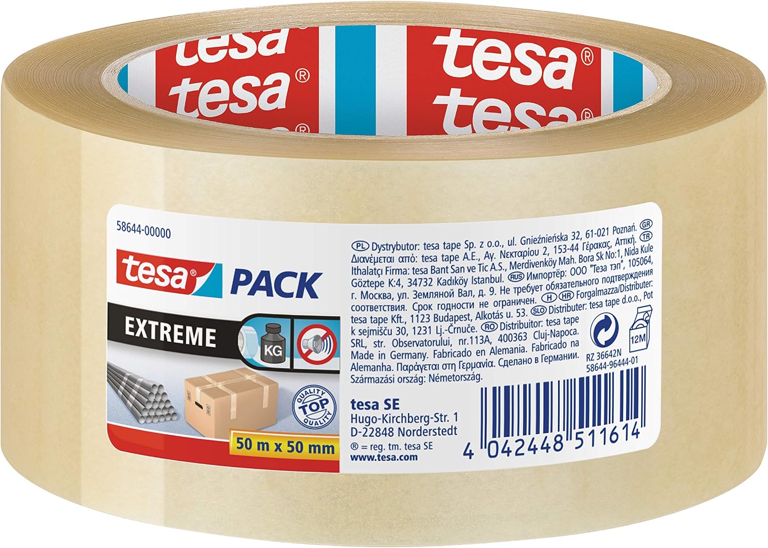 tesa Pack Solid & Strong - Quiet Unrollable Parcel Tape/Packing Tape for Securely Sealing Parcels. Available in: Transparent and Brown