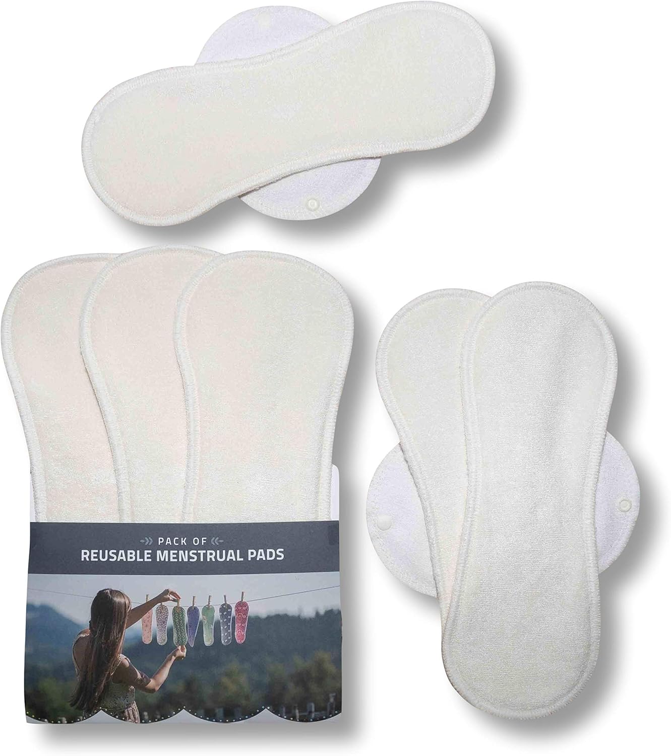 Made in EU, Reusable Sanitary Pads for Heavy Flow (6 Pack, L & XL), High-Temp Washable
