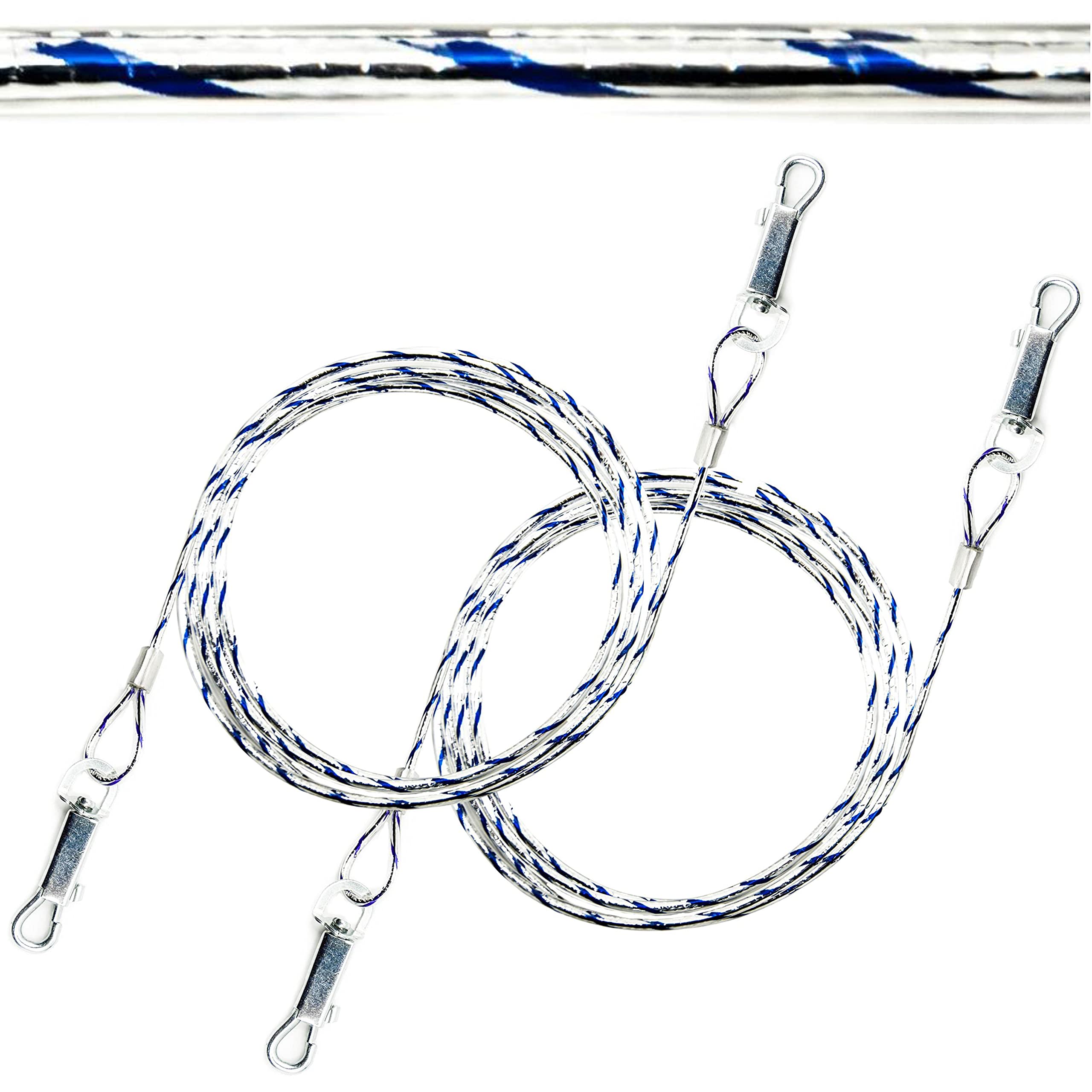 2x 1.5m Reflective Dog Tie Out Cables for Dogs – 3mm Thick, Heavy Duty, PVC Cover, Camping Accessories, Outdoor Use with Anchor Stake – Ideal for Small & Medium Dogs (5ft, BLUE (Pack of 2))