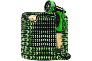 DULOUT 100FT Expandable Garden Hose - with 10-Function Nozzle - Patented 40-Layer Nano Rubber, Lightweight, Durable, and Flexible Retractable Hose