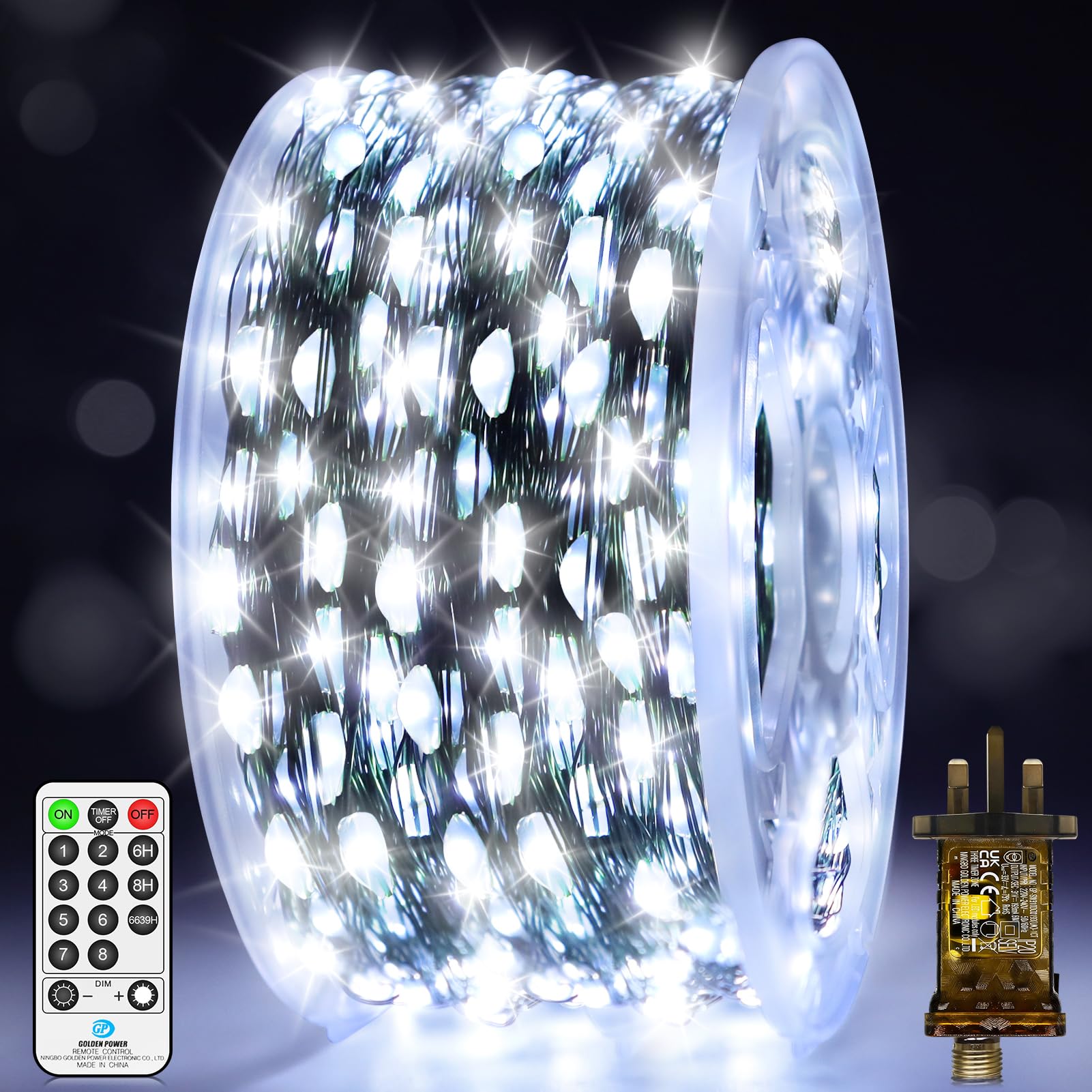 170 FT 500 LED Christmas Tree Lights Outdoor Fairy Lights Plug in Green Copper Wire String Lights Waterproof with Remote Timer 8 Modes for Outside Bush Branch Plants Garden Decorations Cool White