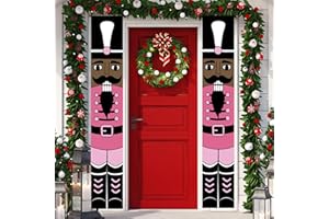 RVSTICTY Pink Nutcracker Christmas Decorations African American Nutcracker Porch Banner Outdoor Christmas Nutcracker Decorations and Supplies for Home Party