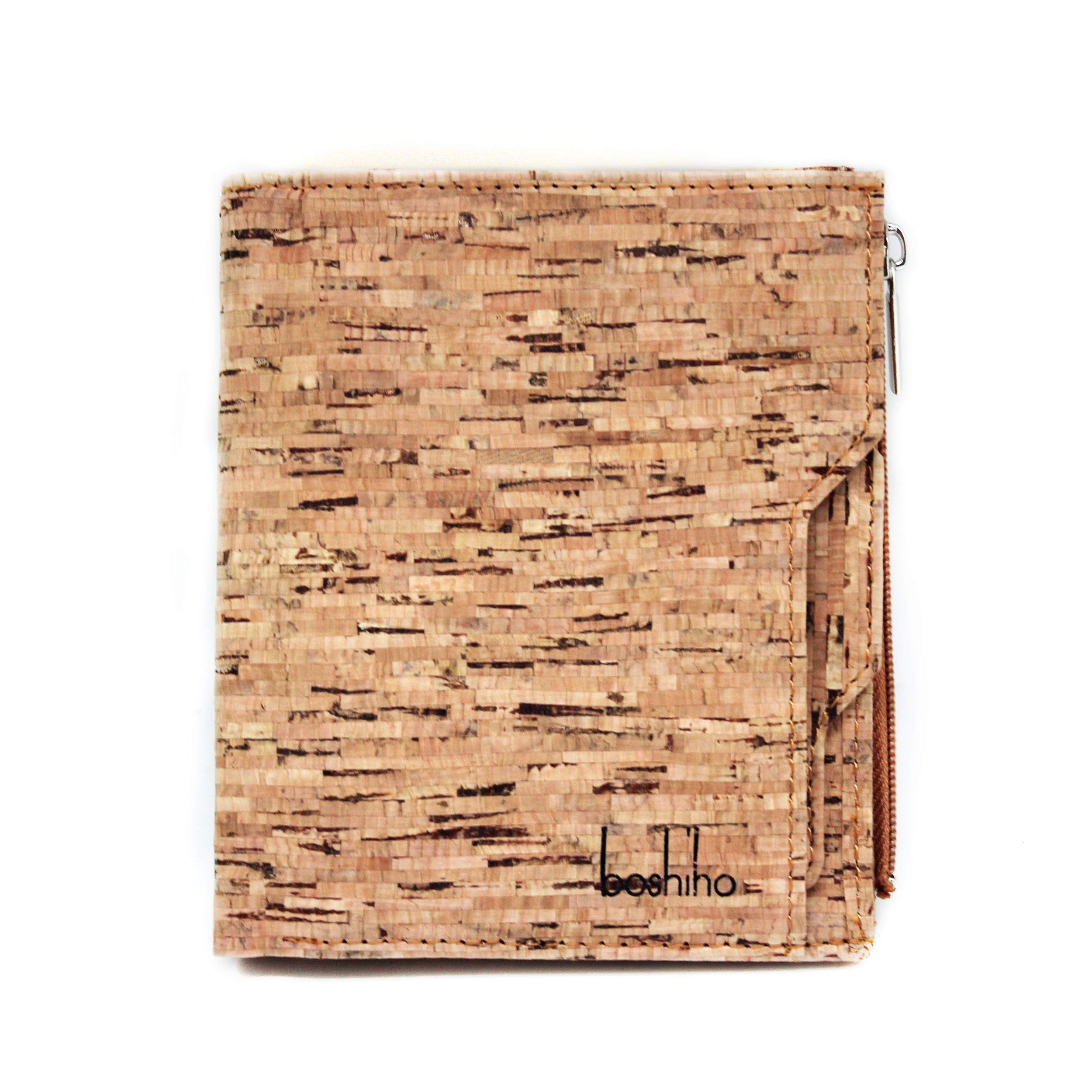 Boshiho Cork Wallet, Men's RFID Blocking Wallet with Card Holder Driver License Slot and Zipper Coin Pocket Bifold Purse Great Vegan Gift for Men — image 1