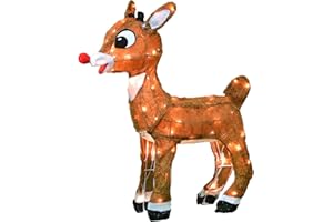 ProductWorks 18-Inch Pre-Lit LED 3D Rudolph with Bright Red Flashing Nose Christmas Yard Decoration, 35 Lights, Brown, (46438)