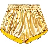 Women Metallic Shiny Shorts Sparkly Hot Dance Bottoms Short Pants Rave Music Festival Outfits With Sunglasses, Blue, Medium