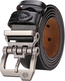 BISON DENIM Herren Leder Gürtel Dornschließe Antik Beiläufige Gürtel in Schwarz und Braun (Medium-Large(125cm), N71223-1BM-Schwarz)