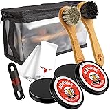 Full Leather Wax Shoe Polish Kit - 2x Brush, Buffing Cloth, Travel Case, Laces - Red Moose