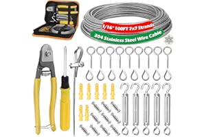 NVAAV 1/16" Metal Curtain Wire Hanging System, 100ft 7×7 Strands 304 Stainless Steel Vinyl Coated Tension Cable, Turnbuckles for Guy Wire Kit, Clothesline, Plant Climbing Long Rope, Outdoor String Lights