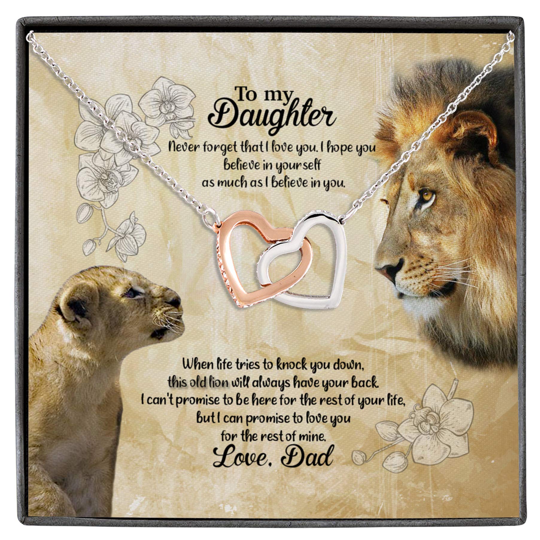 Lion From Dad To My Daughter Never Forget That I Love You Joined Interlocking Hearts Pendant Necklac