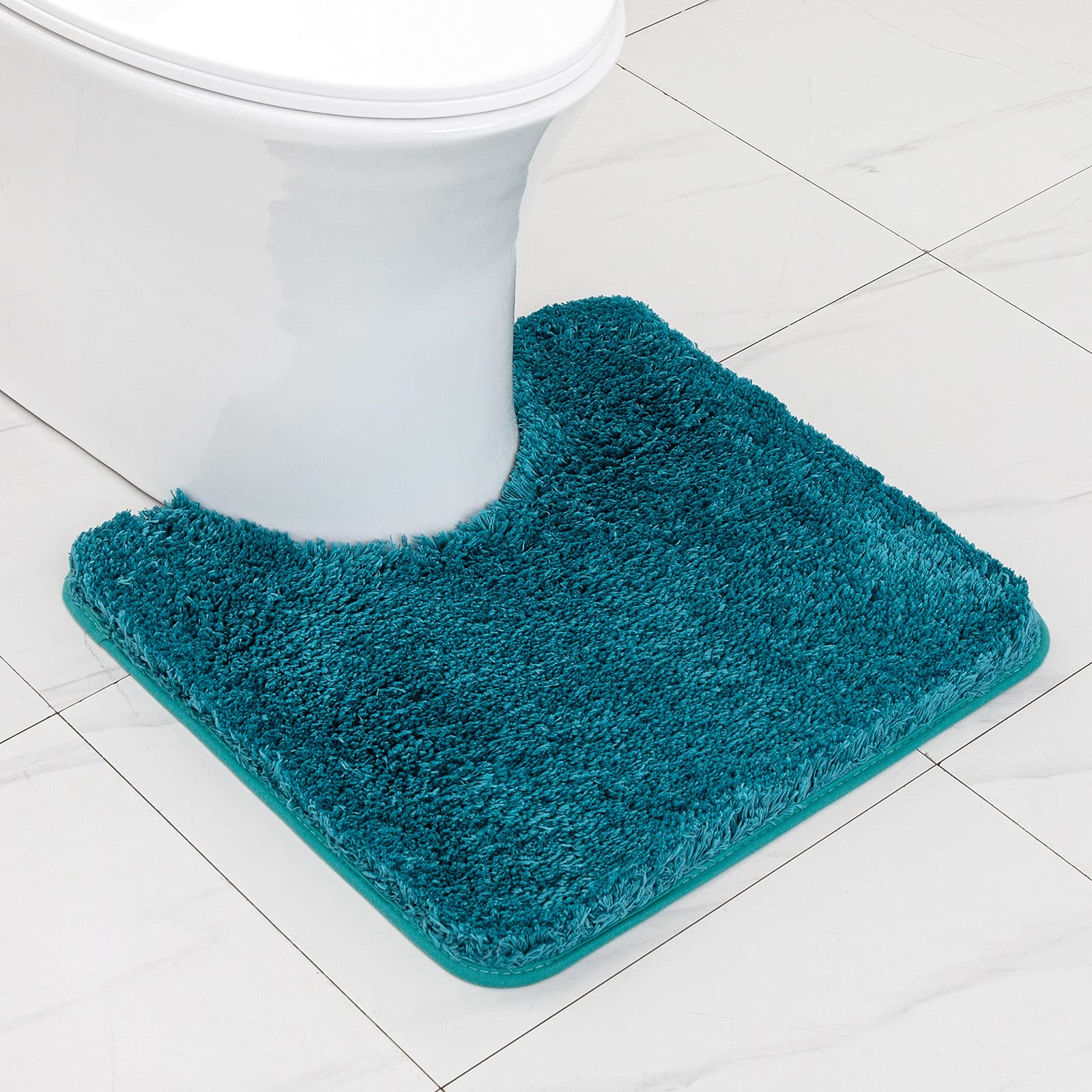 MIULEE U Shape Bath Mat Super Absorbent WC Toilet Rug Non Slip Mat Super Soft Floor Mat Washable Rugs Cozy and Shaggy Rug Carpet for Bathroom Blue Green 1 Piece 50 x 50 cm 20x20 Inch