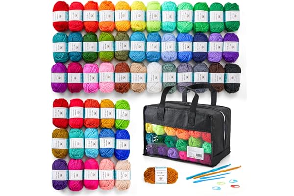 Inscraft 52 Acrylic Yarn Skeins, 1820 Yards 52 Colors, 2 Crochet Hooks, 2 Weaving Needles, 10 Stitch Markers, 1 Bag, for Crocheting & Knitting, Gift Beginners and Adults