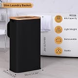 iEGrow 65L Slim Laundry Basket with Lid Bamboo Handles Narrow Tall Design view 3