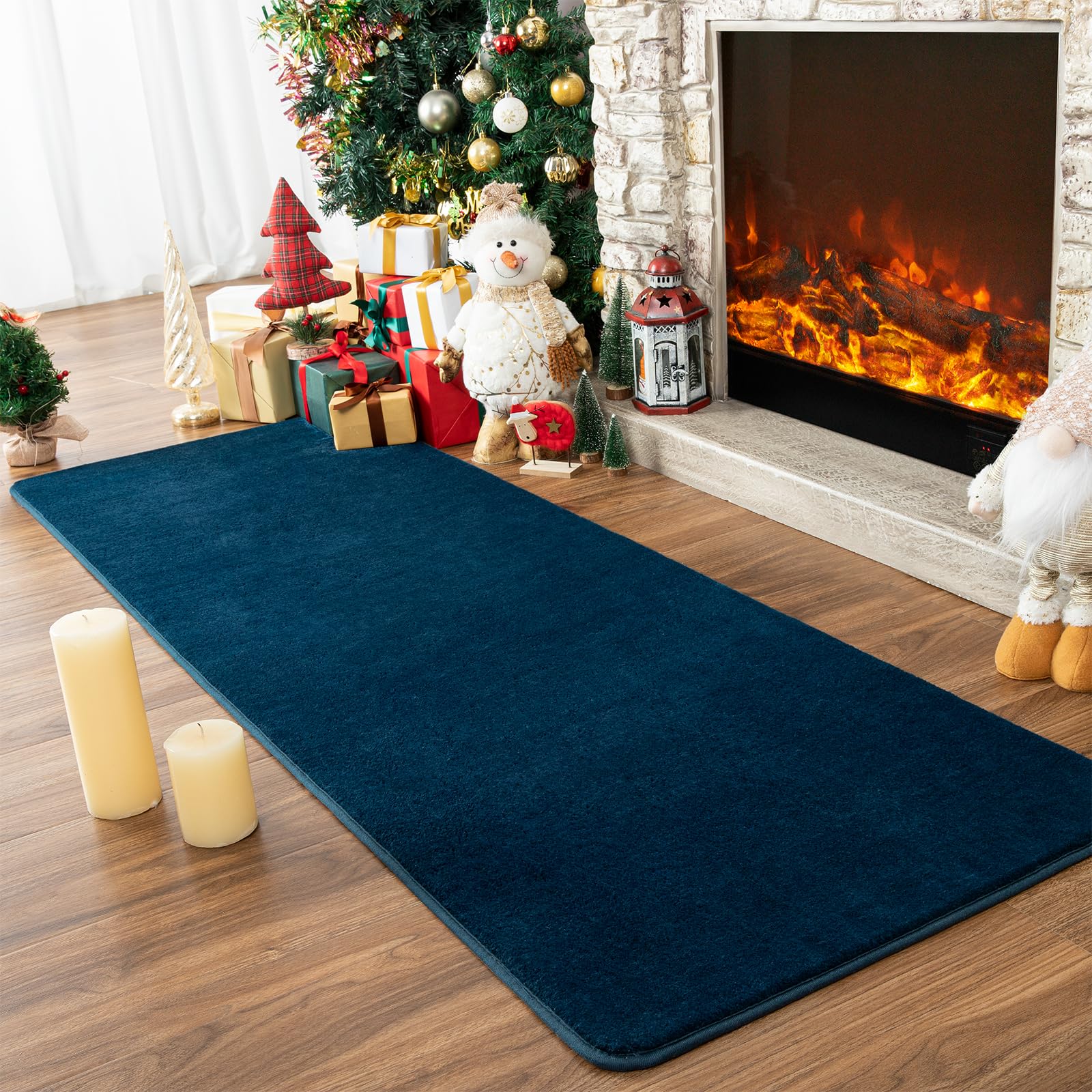 Photo 1 of (BAGGED) (USED/FAIR) Przemy Washable Runner Rug for Bedroom Living Room, 2x6 Feet Navy Blue Memory Foam Hallway Rugs, Super Soft Modern Indoor Carpet for Bedside Kids Room Boys Girls Dorm Nursery Decor Mat