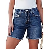 luvamia FleXclusive Jean Shorts for Women Trendy High Waisted Stretchy Denim Summer Raw Hem Mom Long Shorts Cutoff Jorts