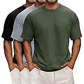 Riyiper 3 Pack Men's Big and Tall Waffle T Shirts, Short Sleeve Crew Neck Tops Casual Textured Knit Pullover Lightweight Tees
