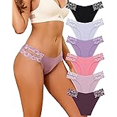 FINETOO Seamless Underwear for Women Cheeky Bikini Panties High Cut V-waist Lace Underwear Women Cute Bikinis 6 Pack