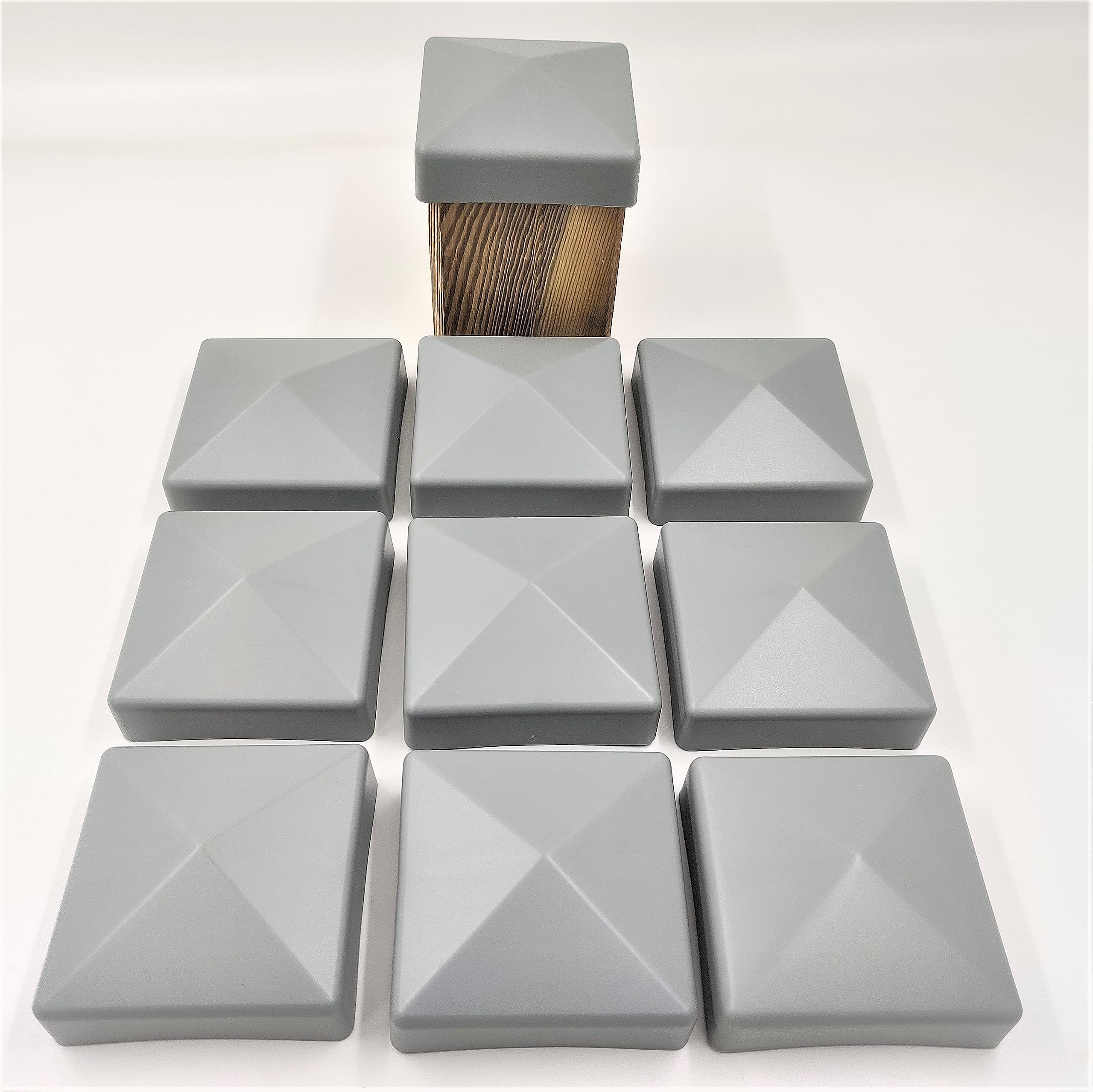 Pack of 10 Fence Post Caps 90 mm Pyramid Cover Cap Grey for Posts 9 x 9 cm (UV Stabilised / Made in Germany)