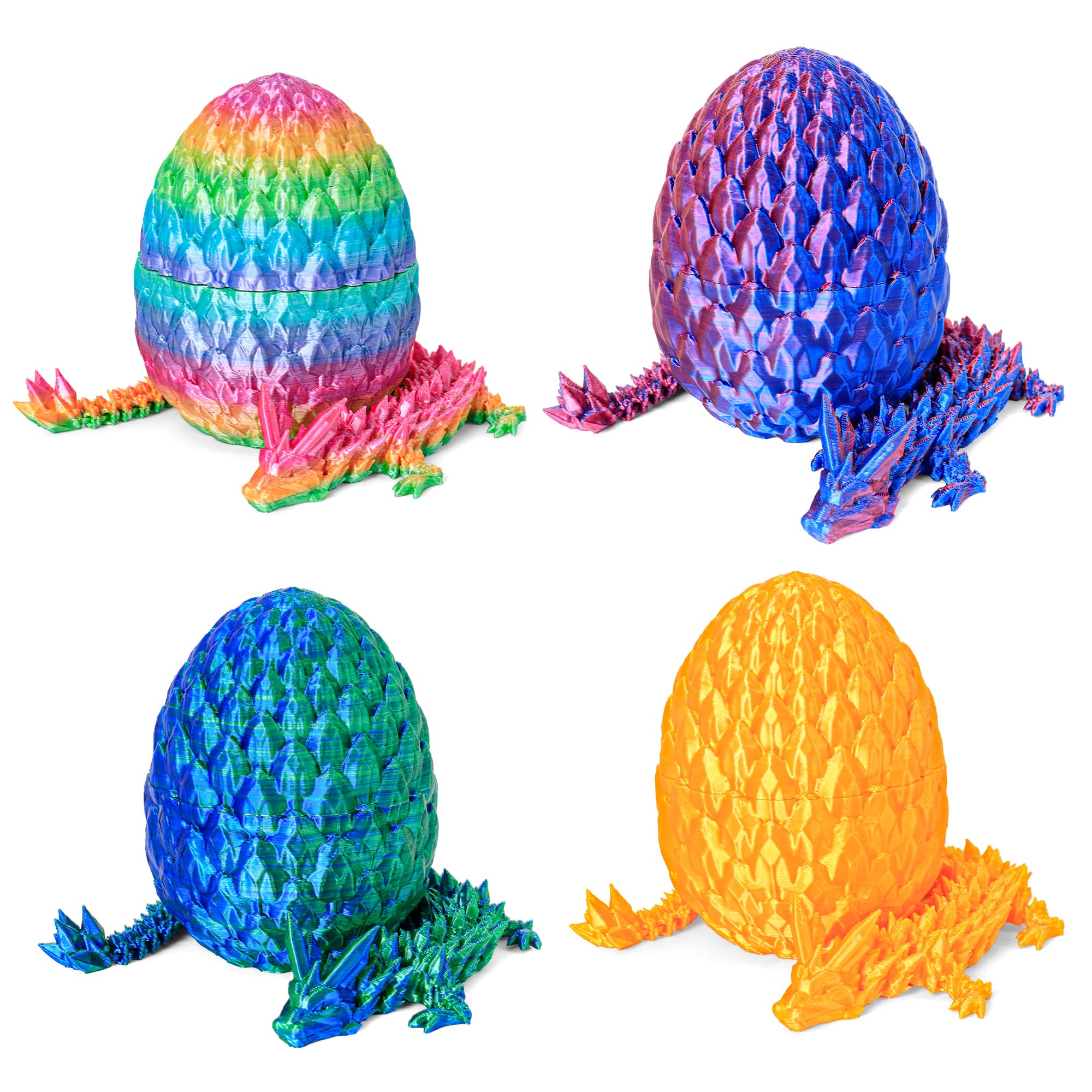 3D Printed Dragon Egg Toy (4 Pack) - Surprise Mystery Inside, Articulated Crystal Dragon, Fidget Sensory Toy for Kids Birthday Surprise & Desk Decor