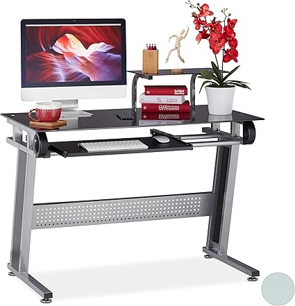Relaxdays Pc Bureau Glas Toetsenbordlade Ruimtebesparend Modern Design Hbt 94 X 110 X 58 Cm Zwart Amazon Nl