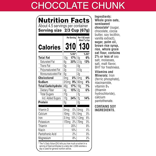 KELLOGG’S EXTRA GRANOLA, WHOLE GRAIN, ON-THE-GO SNACKS, CHOCOLATE CHUNK, 11OZ BAG (1 BAG)