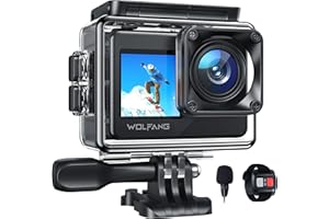 WOLFANG Action Camera 4K 20MP WiFi GA120, 40M Waterproof Underwater Camera for Snorkeling, 170° Wide Angle Dual Screen Vlogging Camera with EIS, External Microphone, Remote Control