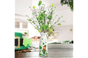ARIDUR St Patricks Day Decor- Artificial Flowers 3 PCS with Vase, Leprechaun St Patricks Day Decorations for Home, Living Room, Dining Table, Bedroom, Shamrock Flowers Gifts for Women