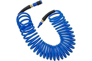 MASTER AIRBRUSH Master Elite Series 1/4" x 25' Polyurethane Recoil Air Hose with Bend Restrictors and 1/4" NPT Male Fitting Ends - Universal Aluminum Quick Coupler, I/M Industrial Plug - Attach Compressors, Air Tools