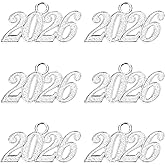 Shapenty Metal Year Signet 2026 DIY Pendant Charms for Graduation Tassels Bracelet Necklace Earrings Keychain Zipper Pulls Cellphone Craft Jewelry Making Christmas Party Decoration, 6PCS