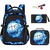 ZHIMEBYE School Backpacks for Boys - 4pcs Basketball Boys Backpacks with Lunch Box Set for Kids Teens Elementary Middle School, 17″ Large Capacity Students Bookbag, Perfect for Travel
