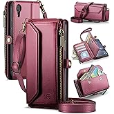 Strapurs Crossbody Wallet Case Compatible with iPhone XR RFID Blocking 7-Card Holder Soft PU Leather Magnetic Snap Shoulder Strap Zipper Pocket Purse Phone Case Wallet Fit for iPhone XR 6.1" - WineRed