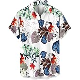 Hawaiian Shirt, Tropical Palm Tree Print, Button Down Short Sleeve, Sunset Orange