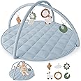 Beautiful Baby Play Gym and Tummy Time Mat - Soft Cotton Mat with 6 Cute Toys Creates The Perfect Activity Area for Your Girl/Boy - Stylish Infant Floor Playmat Fits Nicely with Any Playroom Decor