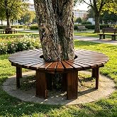 Whnoorher Wood Wrap Around Tree Bench for Park Leisure Area Round Garden Seat for Lawn Backless Tree Bench for Terrace Landscaping Courtyard, Smooth Surface(Brown,Half Round)