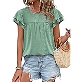 Zwurew Womens Summer Tops Crewneck Eyelet Ruffle Sleeve Blouses Casual Babydoll Shirts 2026 S-2XL