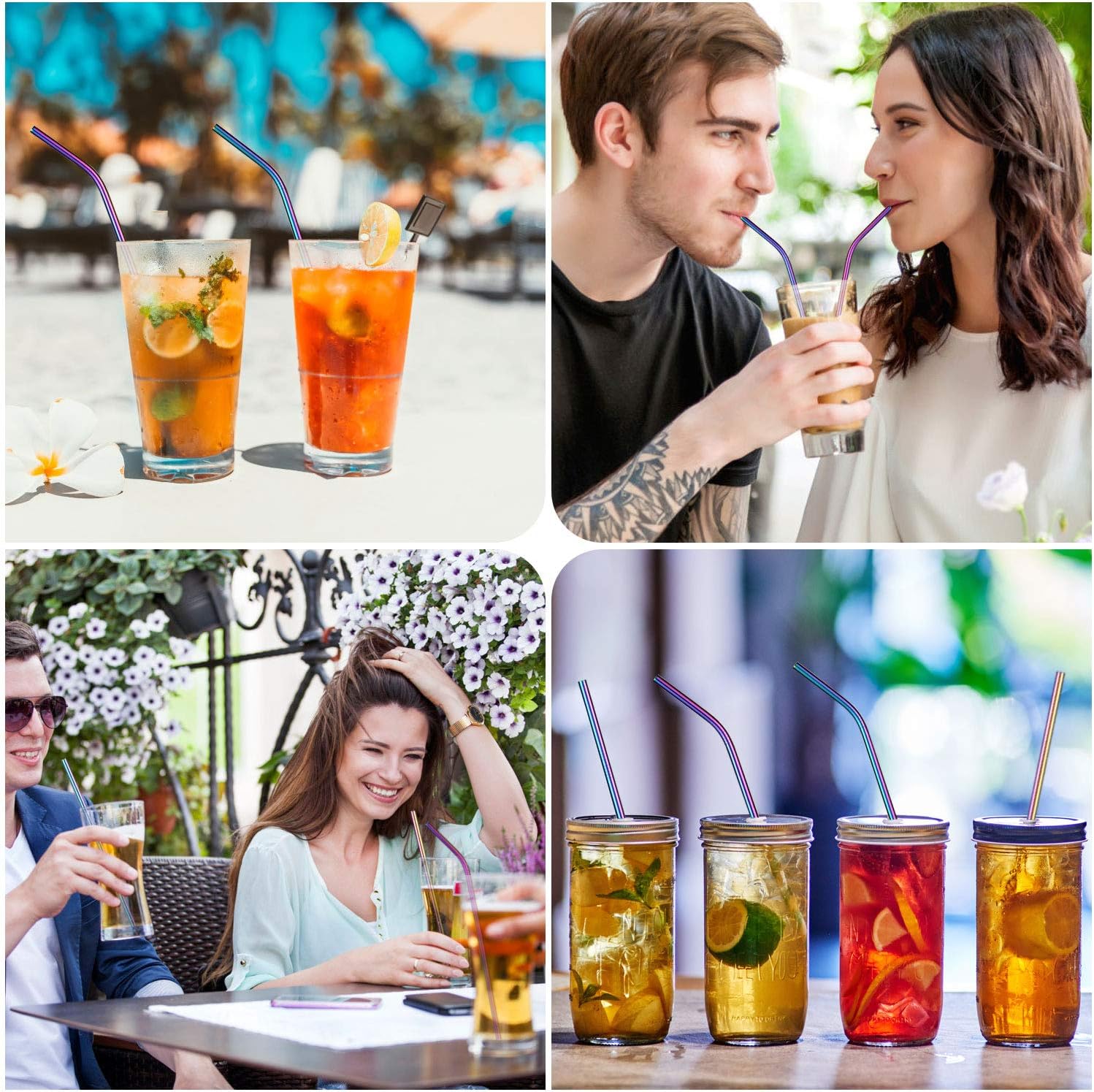Metal Straws Stainless Steel Straws,Set of 8 10.5" 8.5" Reusable Rainbow Multi-Colored Drinking Straws for 30/20oz Tumbler Cold Beverage,Eco-friendly Metal Straws with 2 Cleaning Brushes 1 Case: Health & Personal Care